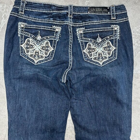 LA Idol Jeans Womens 19 Embellished Embroidered Dark Wash Bedazzled 41x34 - Picture 2 of 12